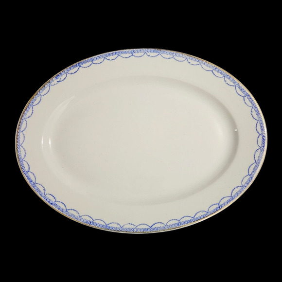 Vintage Fukagawa Arita Japan Oval Serving Platter Blue Scalloped Rim Porcelain - Picture 1 of 3
